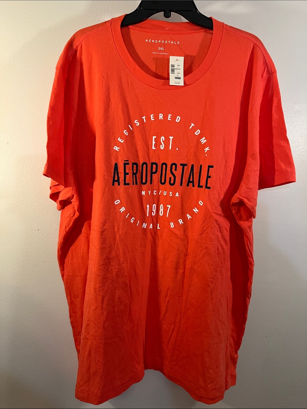 Aeropostale Men's Bright Orange Graphic Tee with Black Logo